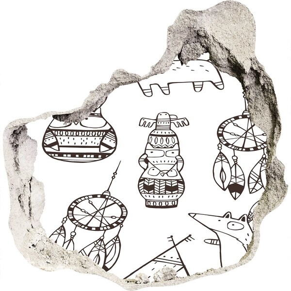 3D wall hole wallpaper Ethnic patterns on the wall background