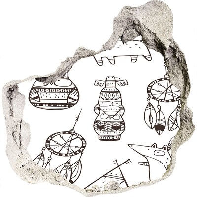 3D wall hole wallpaper Ethnic patterns on the wall background