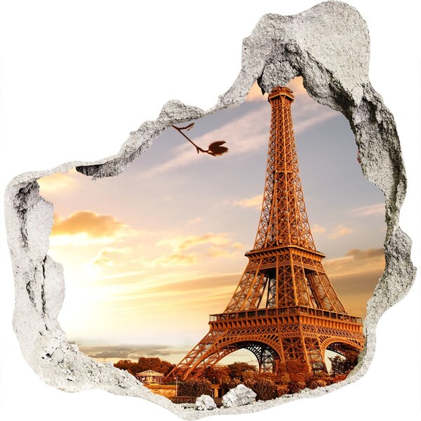 Hole wall sticker The Eiffel Tower in the setting sun