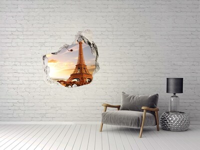 Hole wall sticker The Eiffel Tower in the setting sun