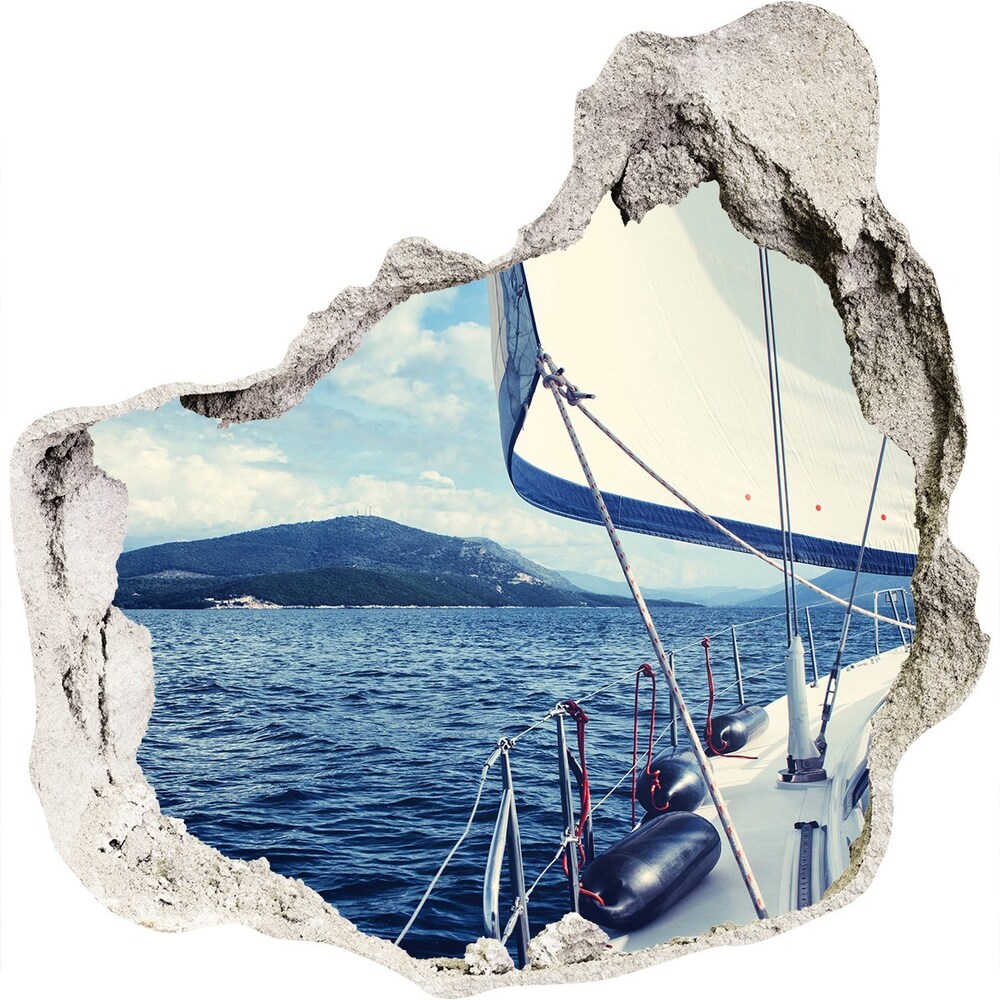 Hole in the wall decal Yacht against the background of the sea