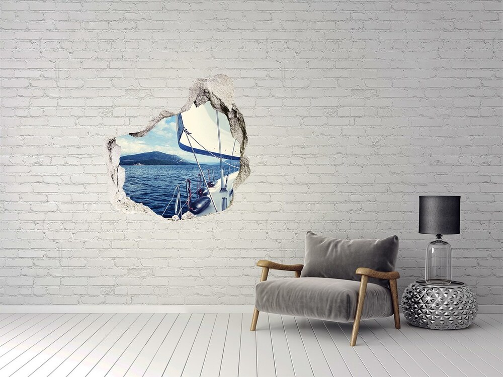 Hole in the wall decal Yacht against the background of the sea