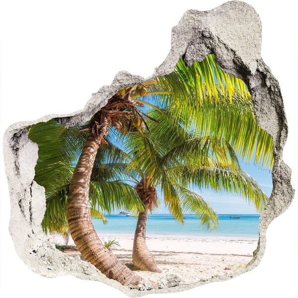Hole wall sticker Tropical beach with palm trees