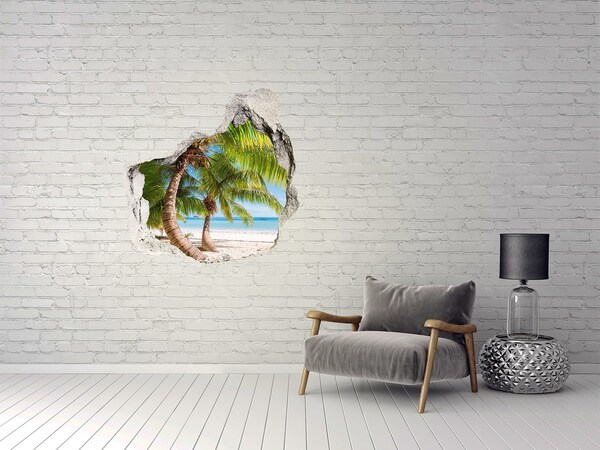 Hole wall sticker Tropical beach with palm trees