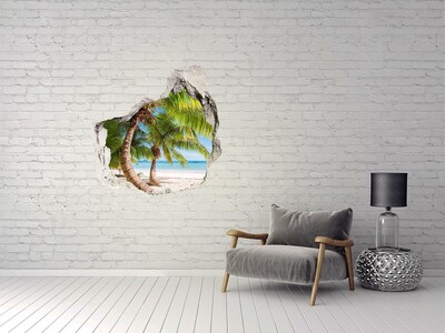 Hole wall sticker Tropical beach with palm trees