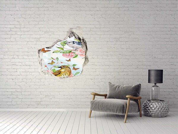 3D wall hole Birds and roses