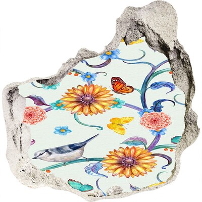 Hole wall sticker Flowers and birds