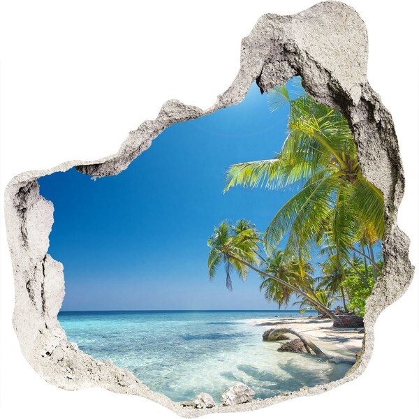 Hole wall sticker Tropical beach with palm trees