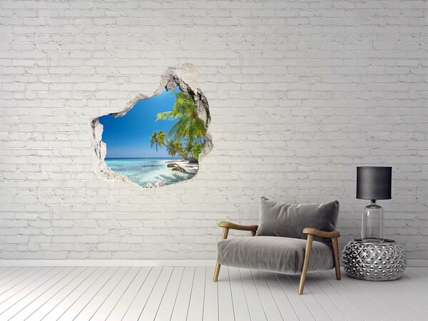 Hole wall sticker Tropical beach with palm trees