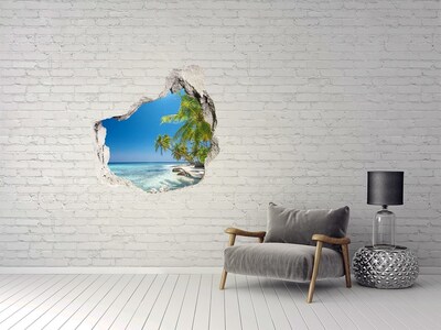 Hole wall sticker Tropical beach with palm trees