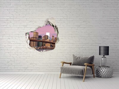 3D wall hole View of the Brooklyn Bridge in New York