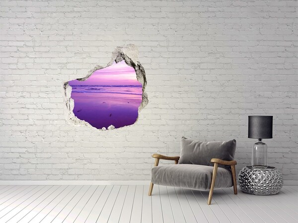 3D wall hole Sunset over the sea