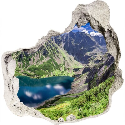 Hole wall sticker Mountain valley with a lake