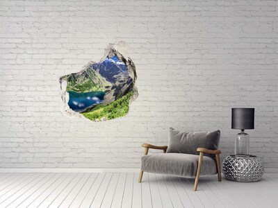 Hole wall sticker Mountain valley with a lake
