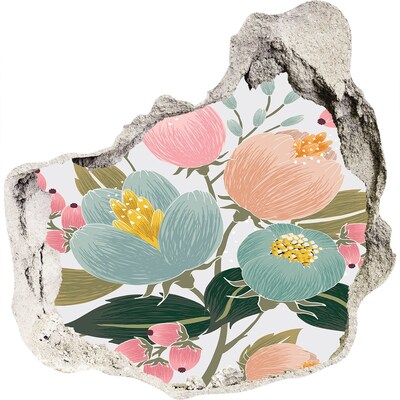 Hole in the wall decal Floral mural in a damaged wall