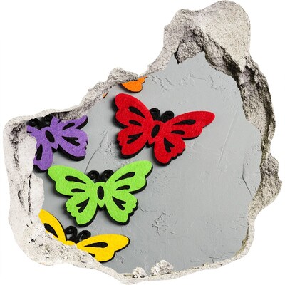 Hole in the wall sticker Colorful butterflies in a hole in the wall