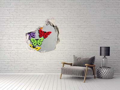 Hole in the wall sticker Colorful butterflies in a hole in the wall