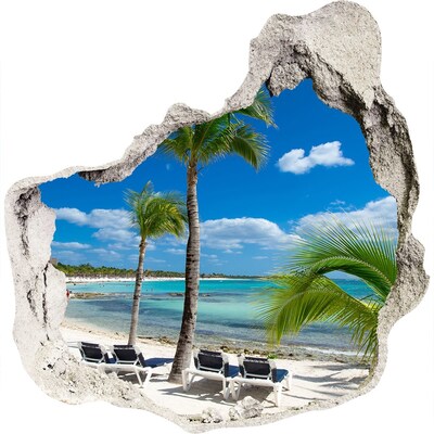 Hole in the wall decal Paradise beach with palm trees