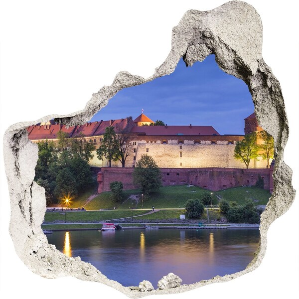 Hole in the wall sticker A castle by the river in the night scenery