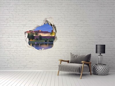 Hole in the wall sticker A castle by the river in the night scenery