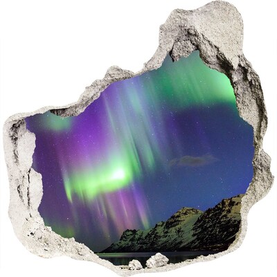 3D wall hole wallpaper Aurora Borealis over the mountains
