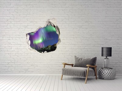 3D wall hole wallpaper Aurora Borealis over the mountains