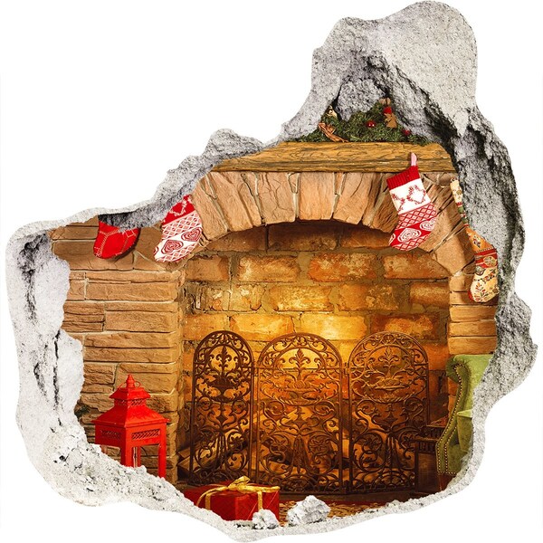 Hole in the wall sticker A fireplace with a Christmas atmosphere