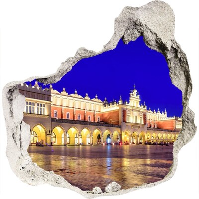 Hole in the wall sticker Krakow's Main Market Square at night