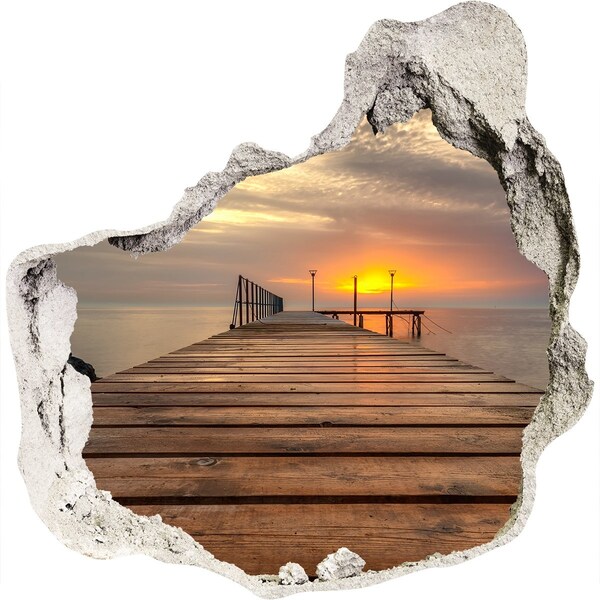 3D wall hole wallpaper Sunset over the pier
