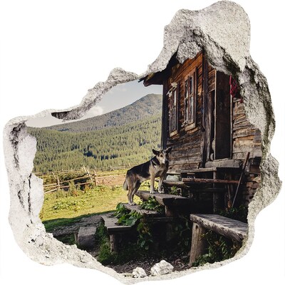 Hole in the wall decal Wooden mountain house