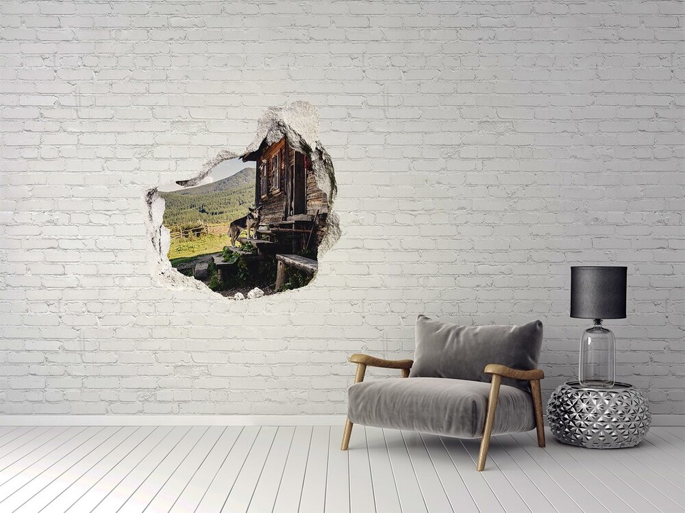 Hole in the wall decal Wooden mountain house