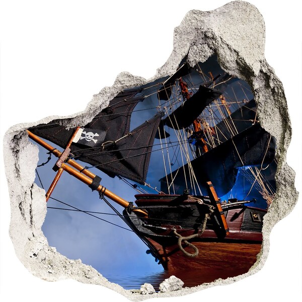 3D wall hole wallpaper Pirate Ship in a Hole in the Wall