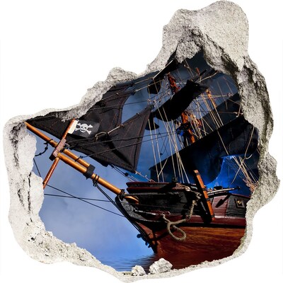 3D wall hole wallpaper Pirate Ship in a Hole in the Wall
