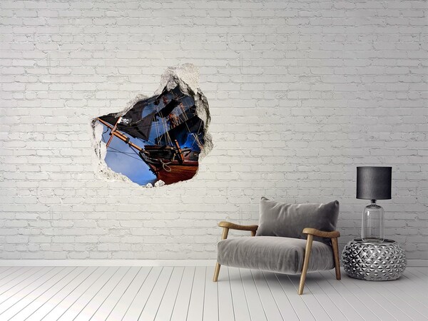 3D wall hole wallpaper Pirate Ship in a Hole in the Wall