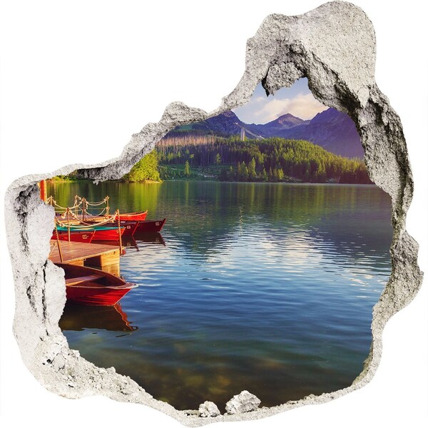 Hole wall sticker Mountain landscape with boats