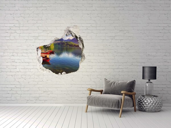 Hole wall sticker Mountain landscape with boats