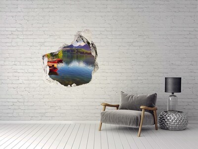 Hole wall sticker Mountain landscape with boats