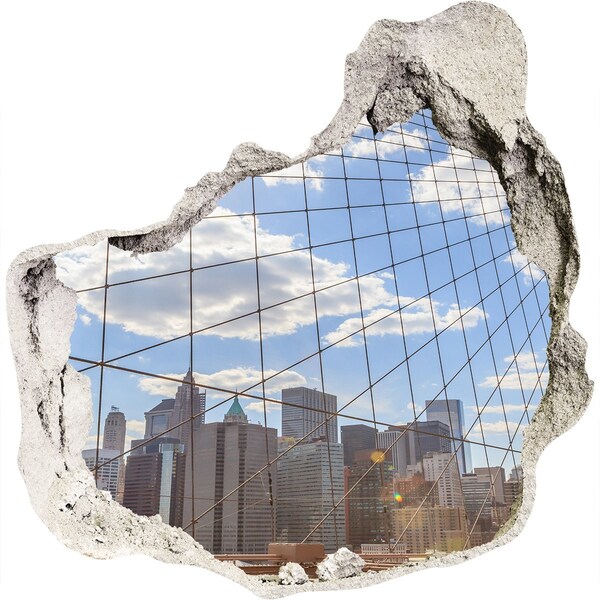 Hole in the wall decal View of the city through a hole in the wall