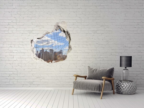 Hole in the wall decal View of the city through a hole in the wall