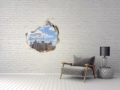 Hole in the wall decal View of the city through a hole in the wall