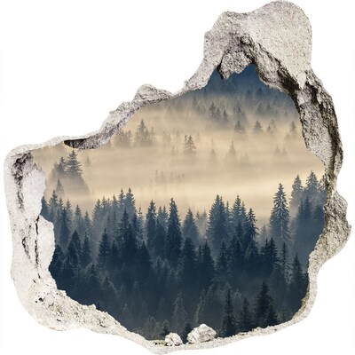 3D wall hole Fog over the forest