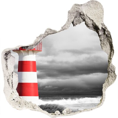 3D wall hole A lighthouse in a stormy setting