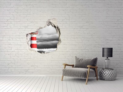 3D wall hole A lighthouse in a stormy setting