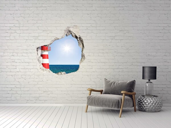 Hole wall sticker A lighthouse by the sea
