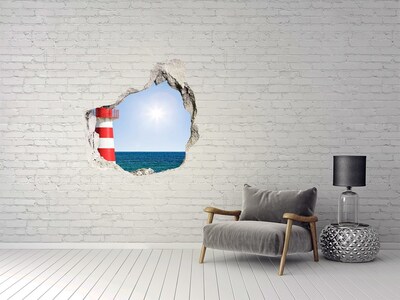 Hole wall sticker A lighthouse by the sea