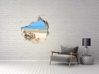 Hole wall sticker View of the seaside beach