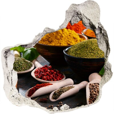 Hole in the wall sticker Colorful spices in the kitchen