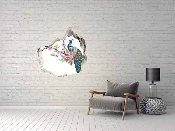 3D wall hole wallpaper Paw and flowers