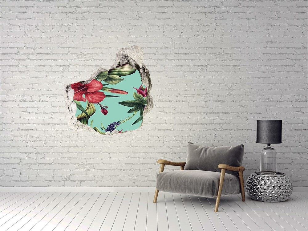 3D wall hole wallpaper Tropical flowers