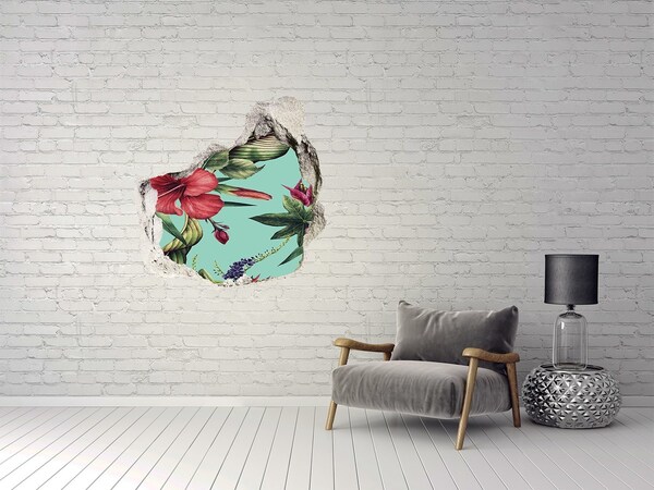 3D wall hole wallpaper Hole-in-the-wall tropical garden